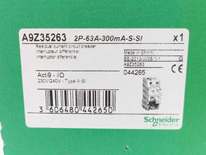 Schneider Electric A9Z35263 2P-63A-300mA-S-SI Residual Current Circuit Breaker