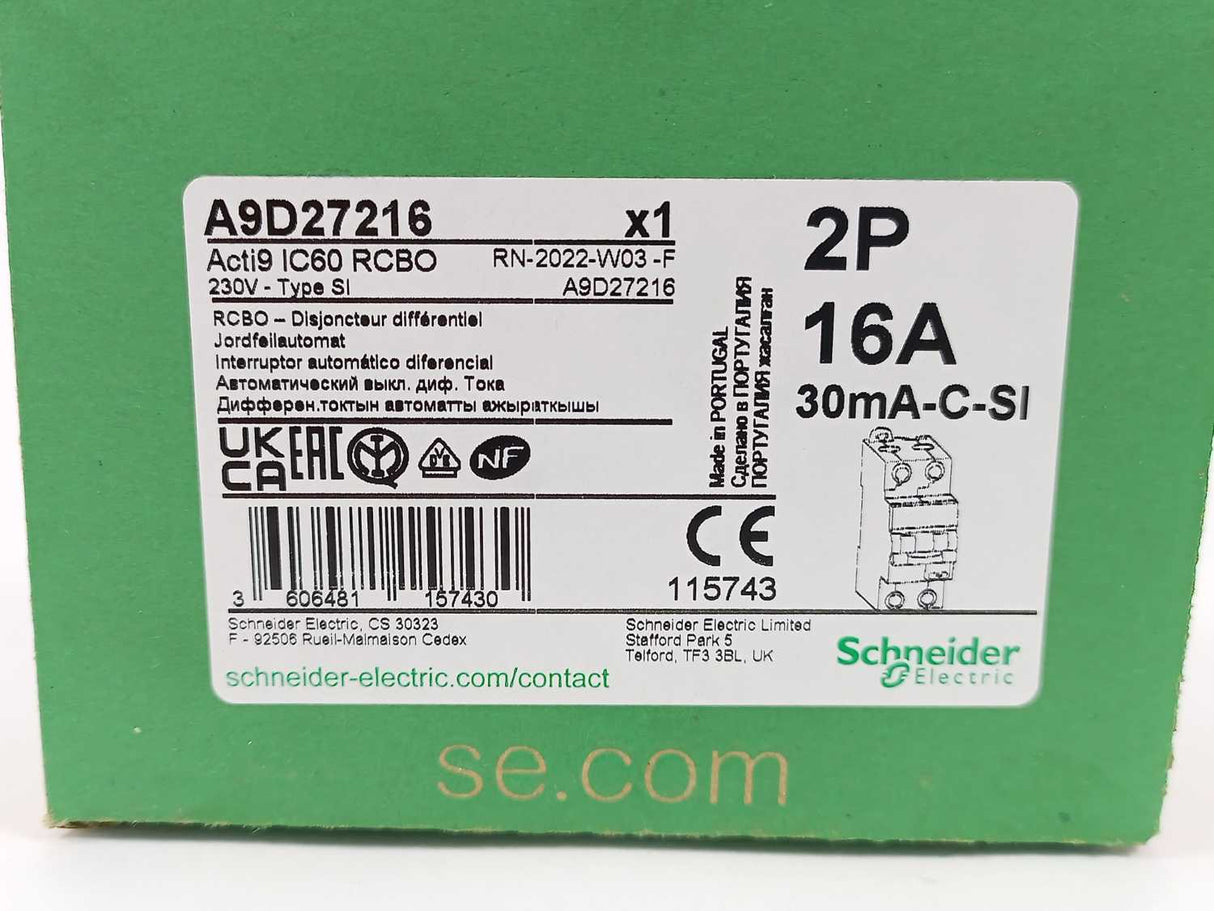 Schneider Electric A9D27216 Acti9 iC60 Residual Current Breaker RCBO