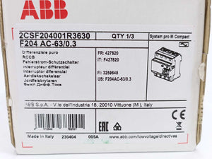 ABB 2CSF204001R3630 F204 AC-63/0.3 Residual Current Circuit Breaker F200 300 mA