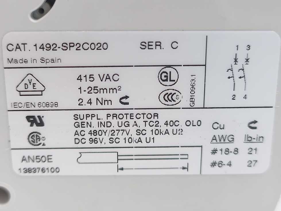AB 1492-SP2C020 Ser. C Miniature Circuit Breaker Batch 2 pcs.