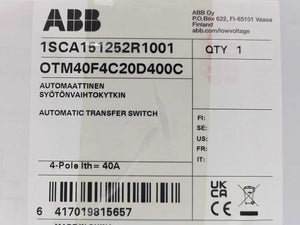 ABB 1SCA151252R1001 Automatic Transfer Switch, OTM40F4C20D400C
