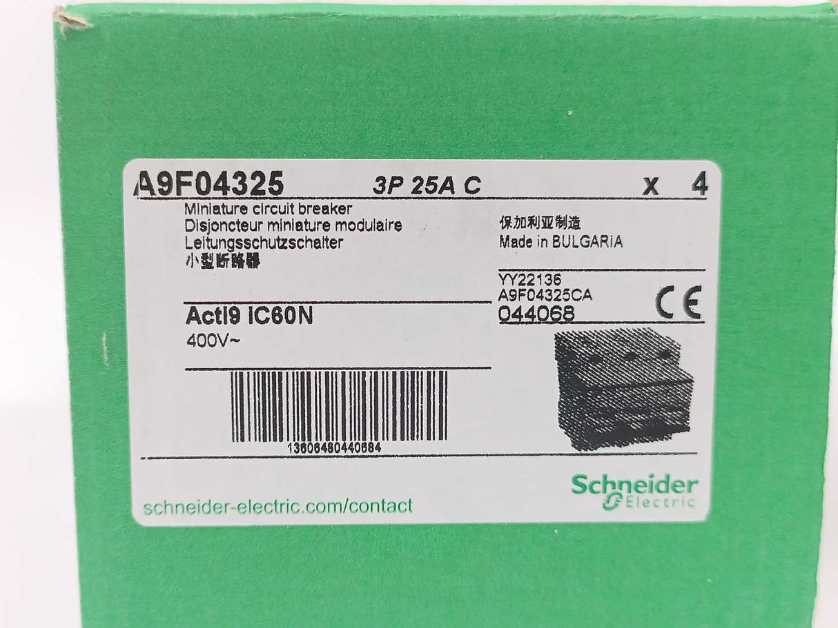 Schneider Electric A9F04325 Miniature Circuit Breaker, iC60N C25A