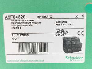 Schneider Electric A9F04320 Miniature Circuit Breaker, iC60N C20A Batch 4 Pcs.