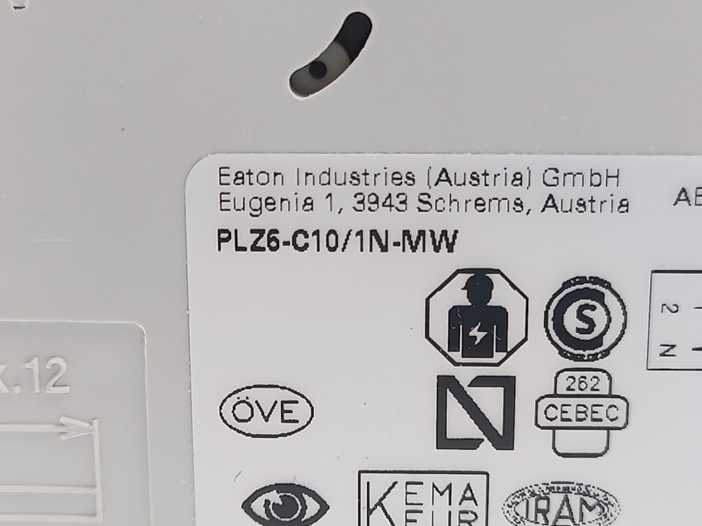 Eaton 242807 Over Current Switch, PLZ6-C10/1N-MW Batch 7 pcs.