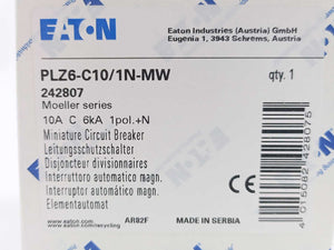 Eaton 242807 Over Current Switch, PLZ6-C10/1N-MW Batch 7 pcs.