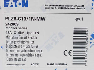 Eaton 242809 Over Current Switch PLZ6-C13/1N-MW Batch 5 Pcs.