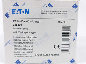 Eaton 235439 PFIM-40/4/003-A-MW Residual Current Circuit Breaker, 40A, 4p, 30mA.