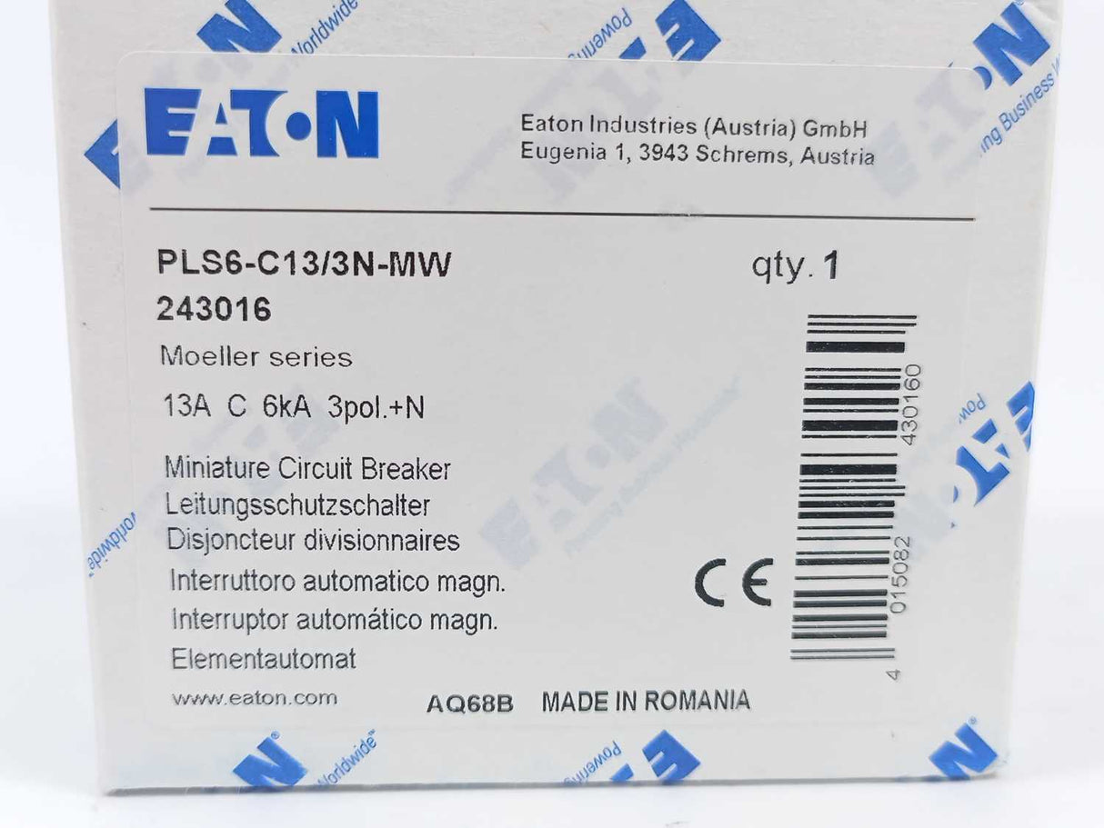 Eaton 243016 Miniatur Circuit breaker, 13A PLS6-C13/3N-MW Batch 5 Pcs.