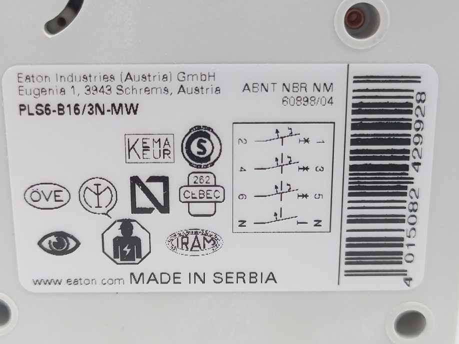 Eaton 242992 Miniature Circuit Breaker PLS6-B16/3N-MW, 2pcs.