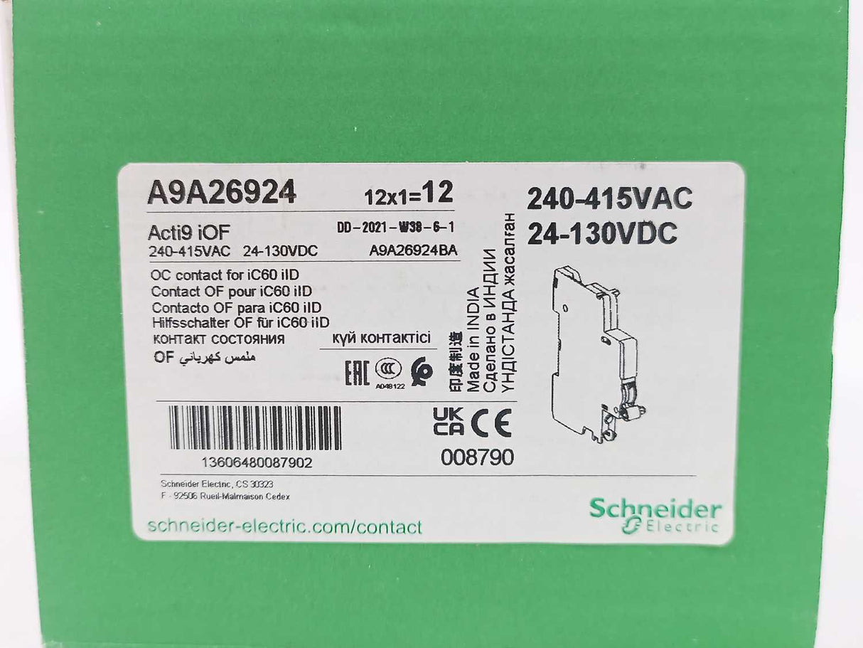 Schneider Electric A9A26924 OC Contact FOR iC60 iID 240-415VAC Batch 12pcs.