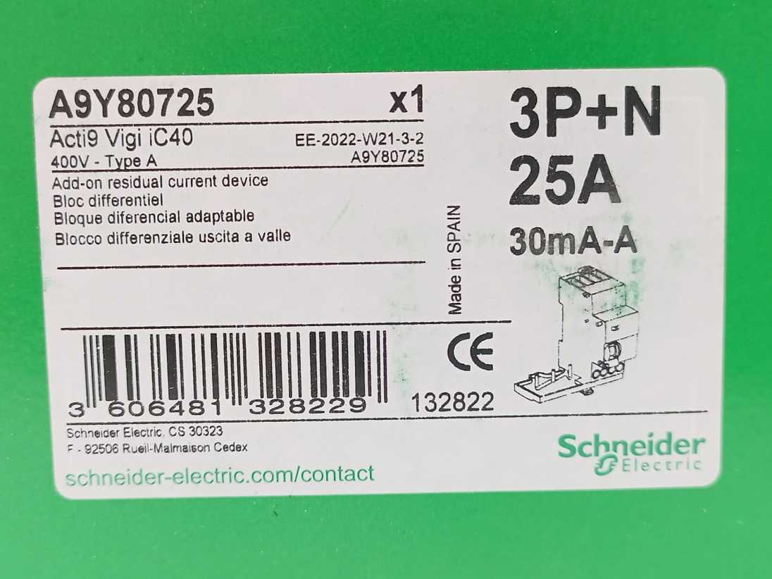 Schneider Electric A9Y80725 Add On Residual Current Device 3P+N 25A 30mA-A