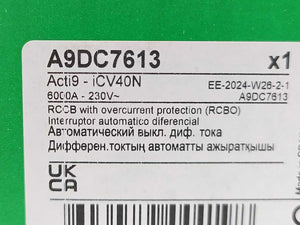 Schneider Electric A9DC7613 RCCB W/ Overcurrent Protection (RCBO)