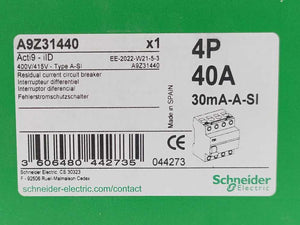 Schneider Electric A9Z31440 Residual Current Circuit Breaker 4P 40A 30mA-A-SI