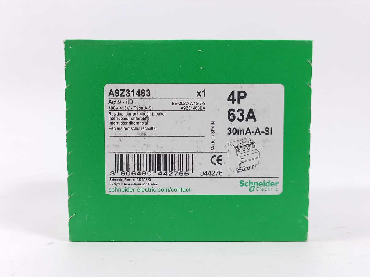 Schneider Electric A9Z31463 Residual Current Circuit Breaker 4P 63A 30mA-A-SI