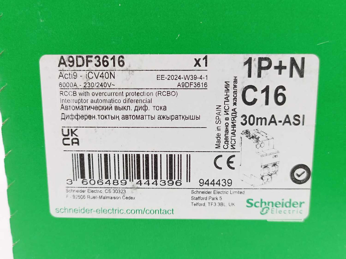 Schneider Electric A9DF3616 Acti9 iCV40N RCCB With overcurrent Protection (RCBO)