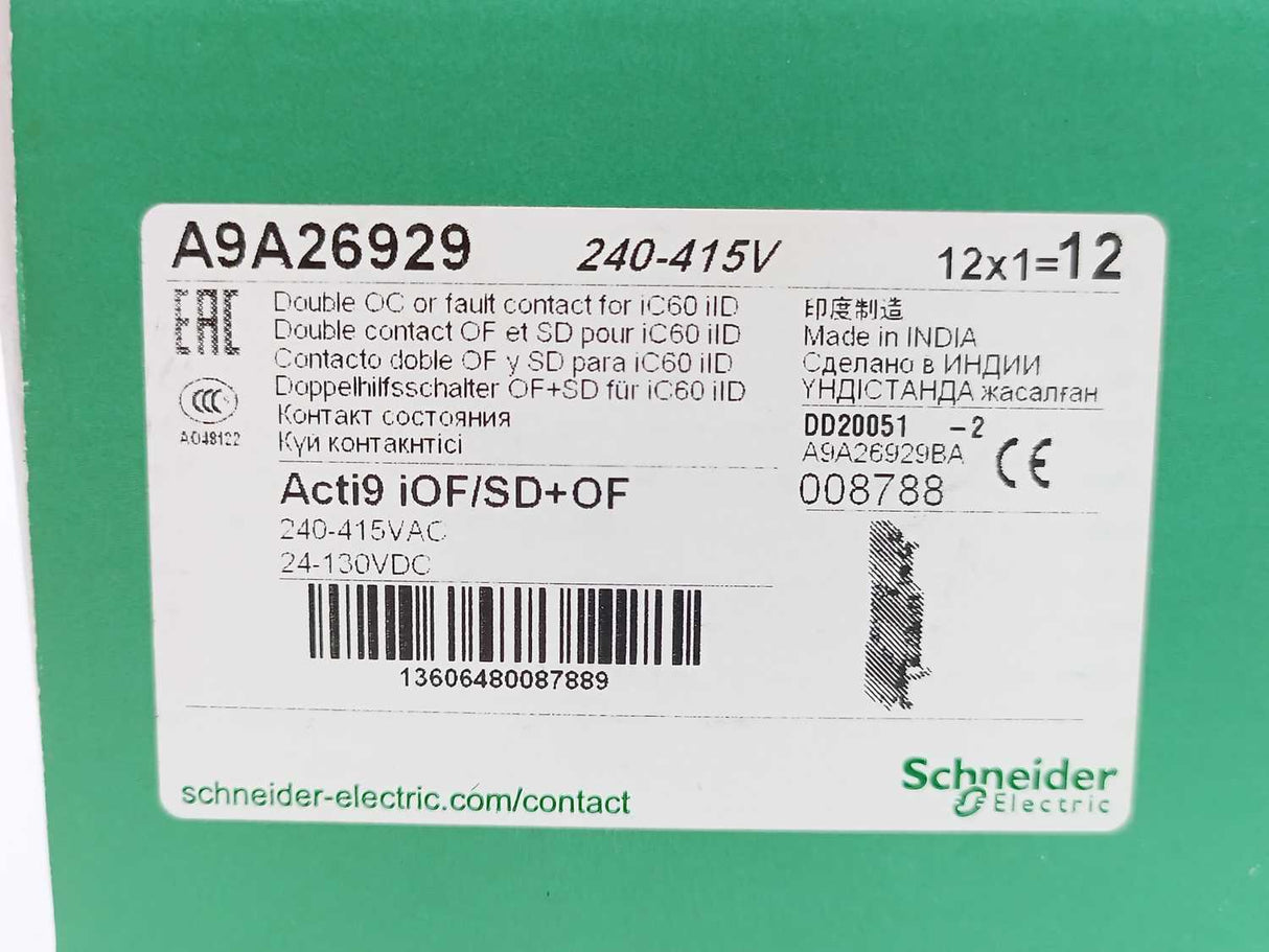 Schneider Electric A9A26929 Double OC or fault Contact for iC60 iID Batch 12 Pcs
