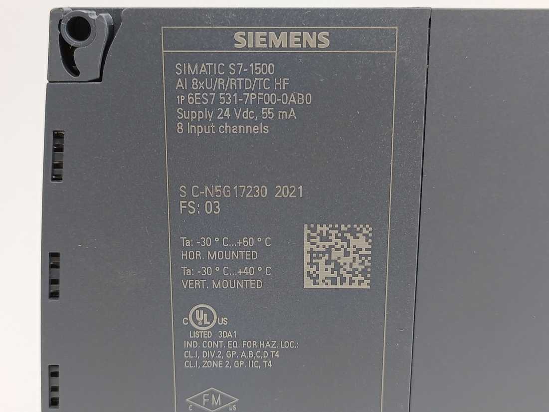 Siemens 6ES7531-7NF00-0AB0 SIMATIC S7-1500 Supply 24VDC 55mA 8-Input Channels