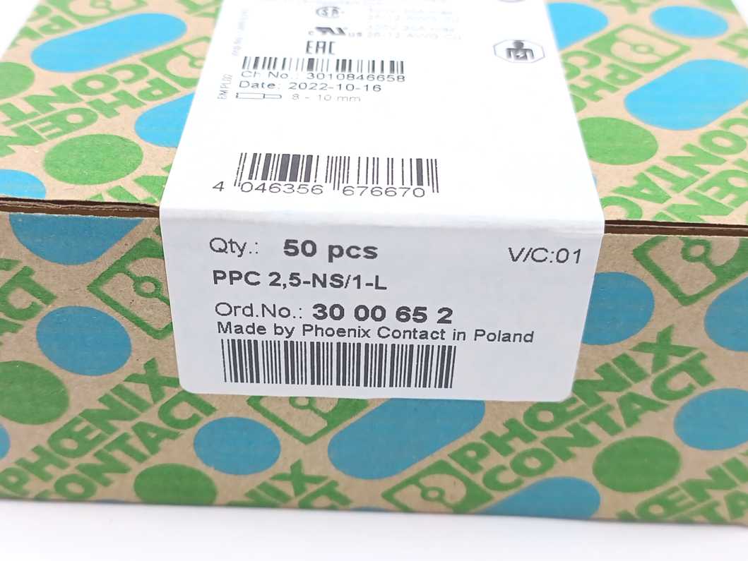 Phoenix Contact 3000652 PPC 2,5-NS/1-L COMBI Coupling Batch 50pcs.