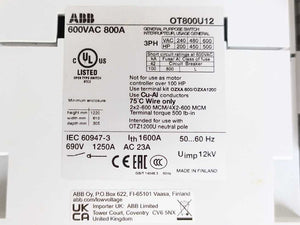 ABB 1SCA105637R1001 Switch Disconnector OT800U12