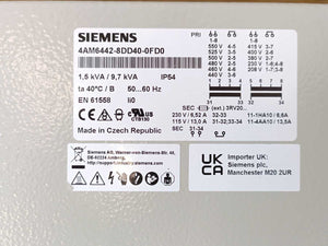 Siemens 4AM6442-8DD40-0FD0 Single-Phase Control Transformer 1.5 kVa