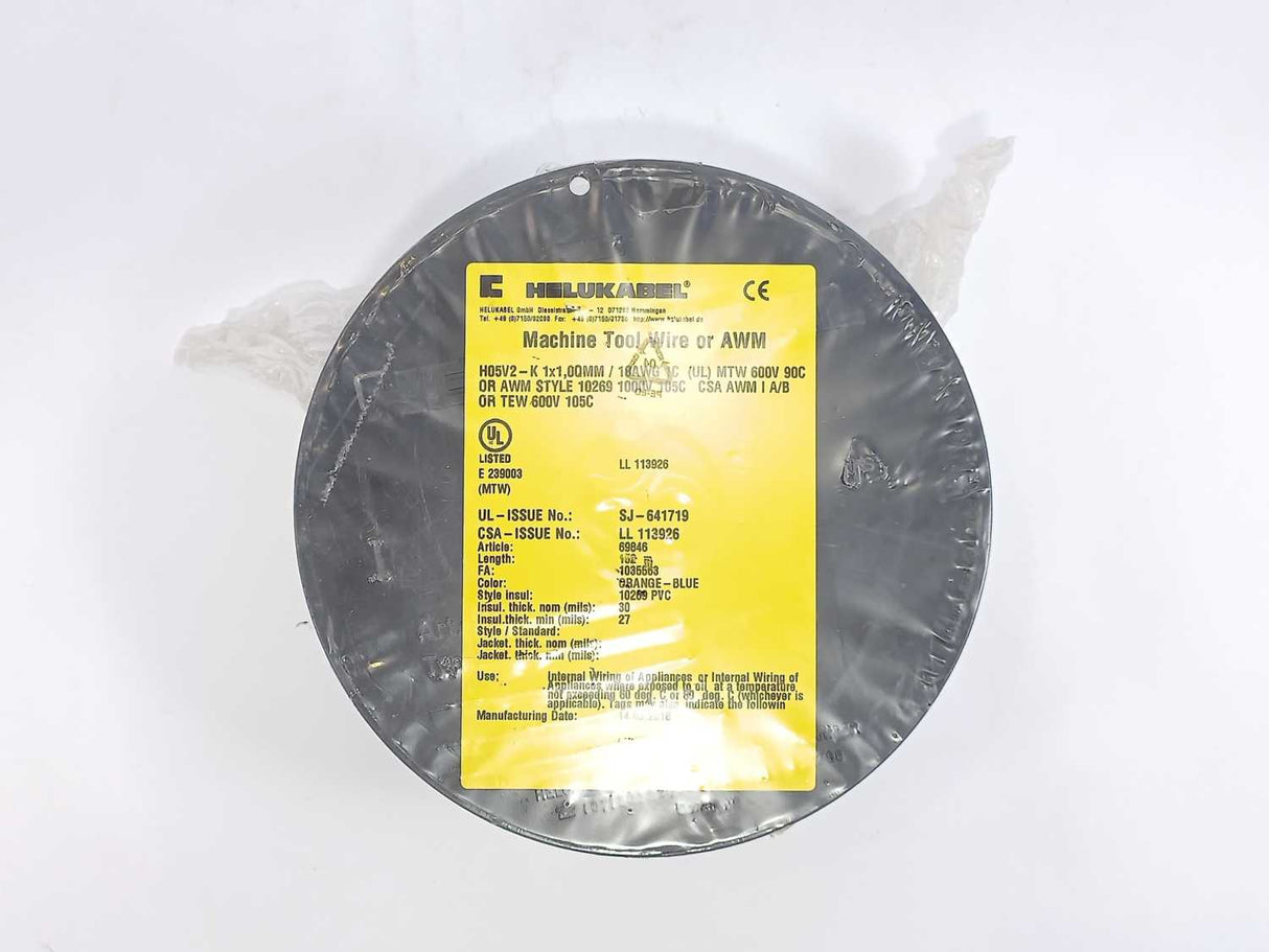 HELUKABEL H05V2-K Machine Tool Wire or AWM, 10269, 69846. Lenght: 152m, 18AWG