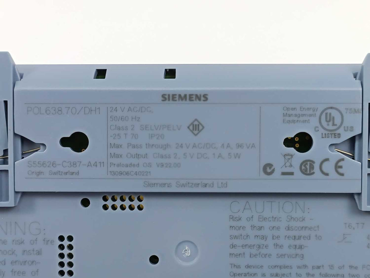 Siemens S55626-C387-A411 POL638.70/DH1 Programmable Controller. 21IOs