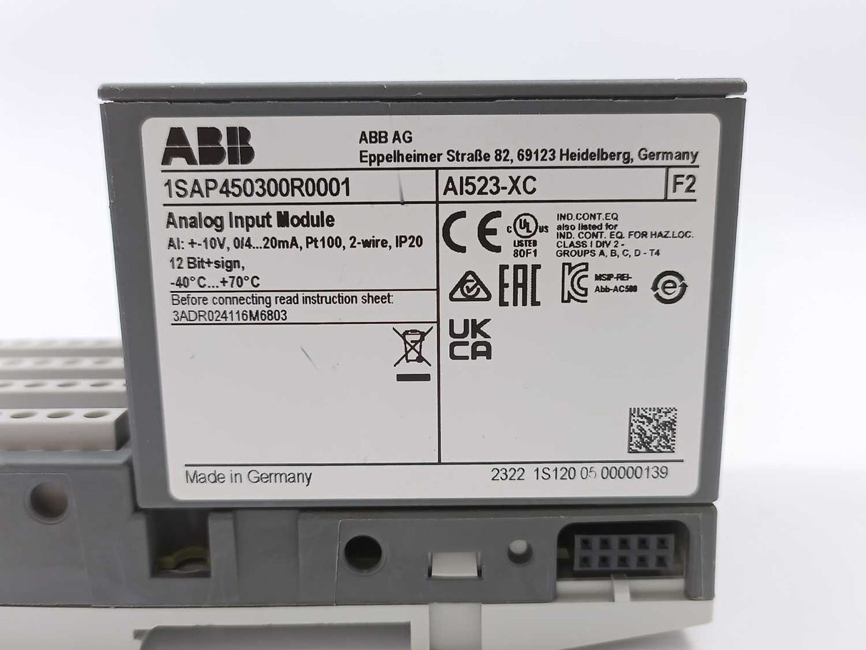 ABB 1SAP450300R0001 AI523-XC Analog Input Module w/ 1SAP212200R0001
