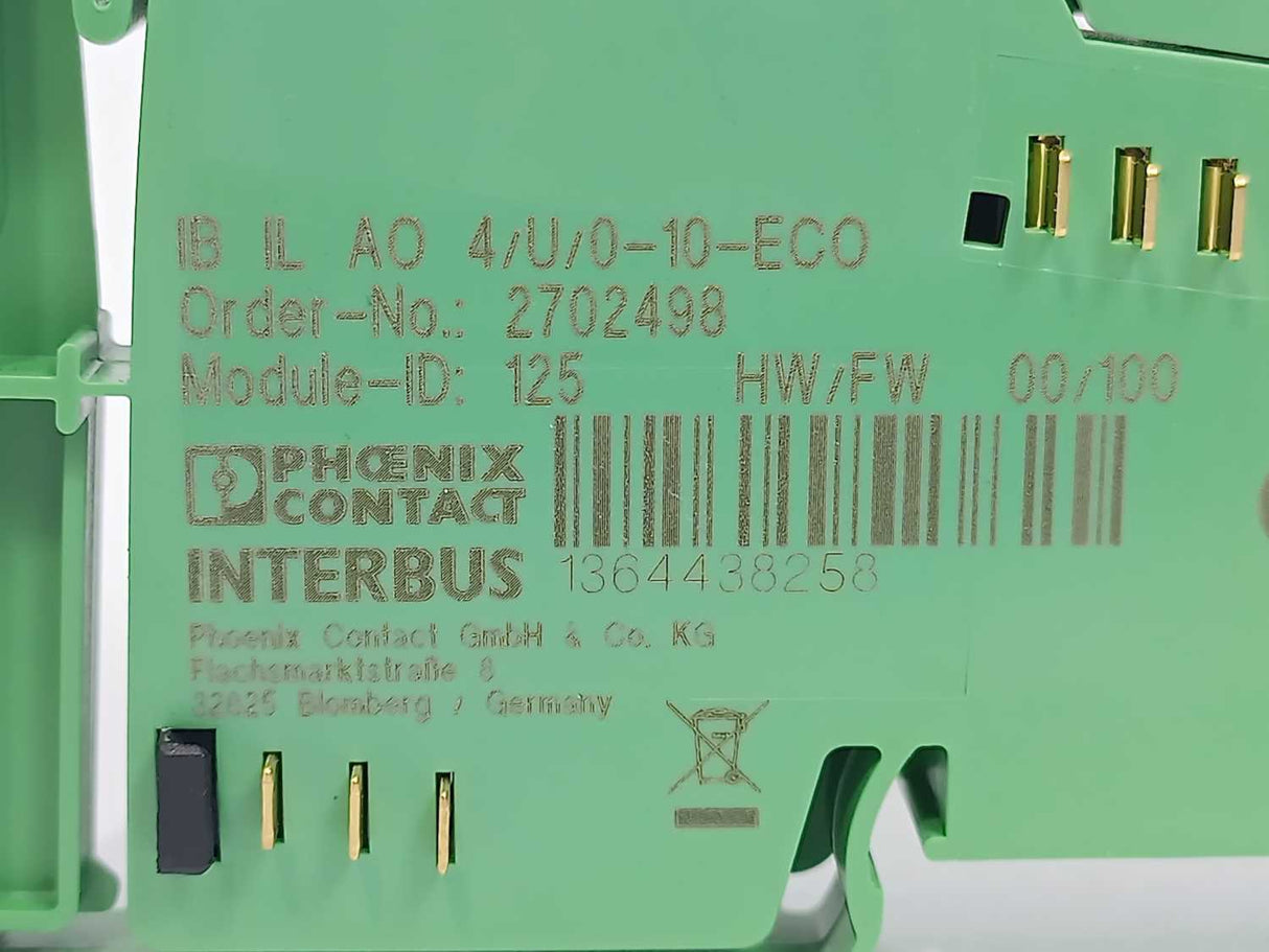 Phoenix Contact 2702498 IB IL AO 4/U/0-10-ECO Analog Module