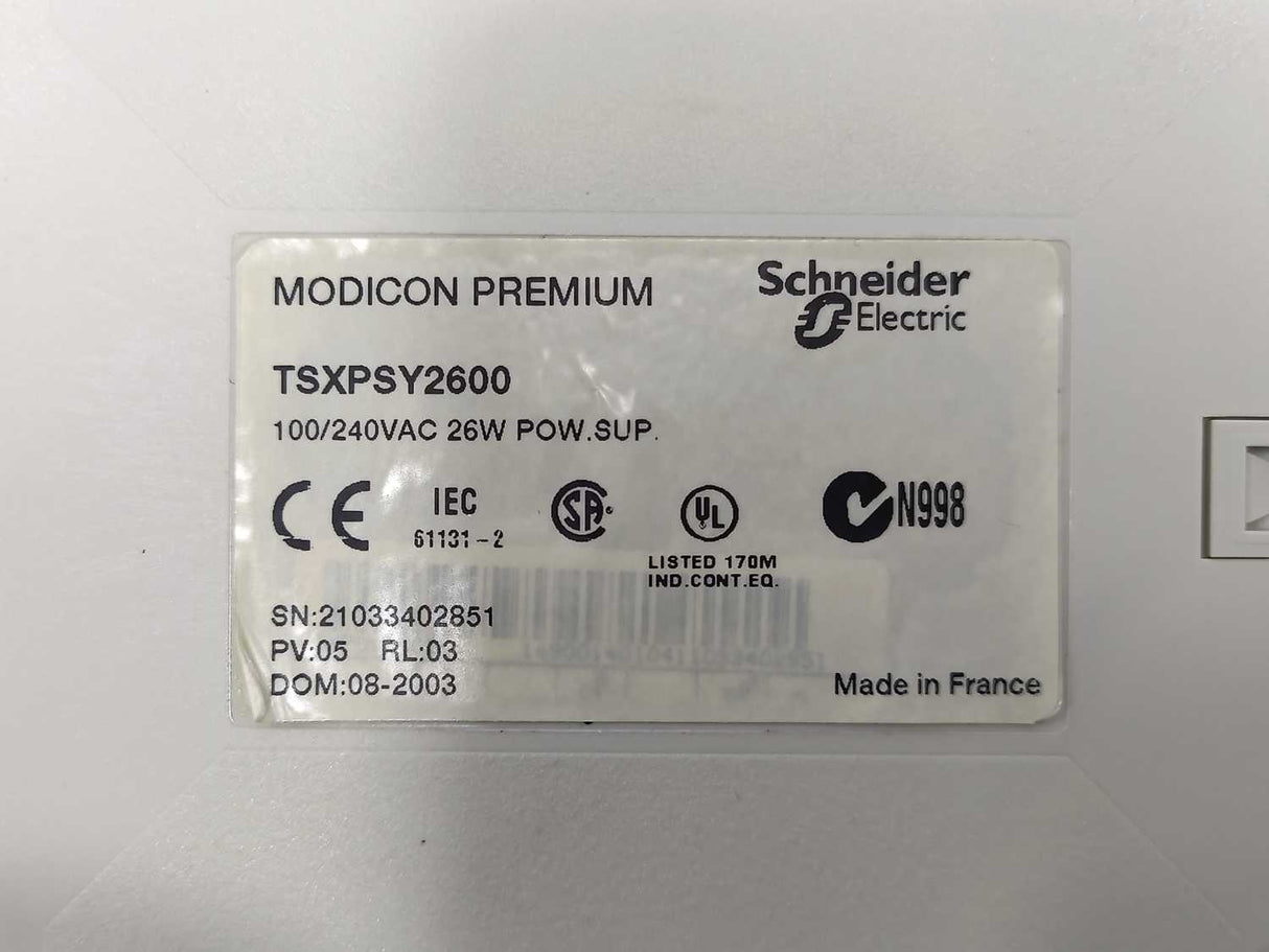 Schneider Electric TSXPSY2600 Modicon Power Supply Module 100/240VAC, 26W