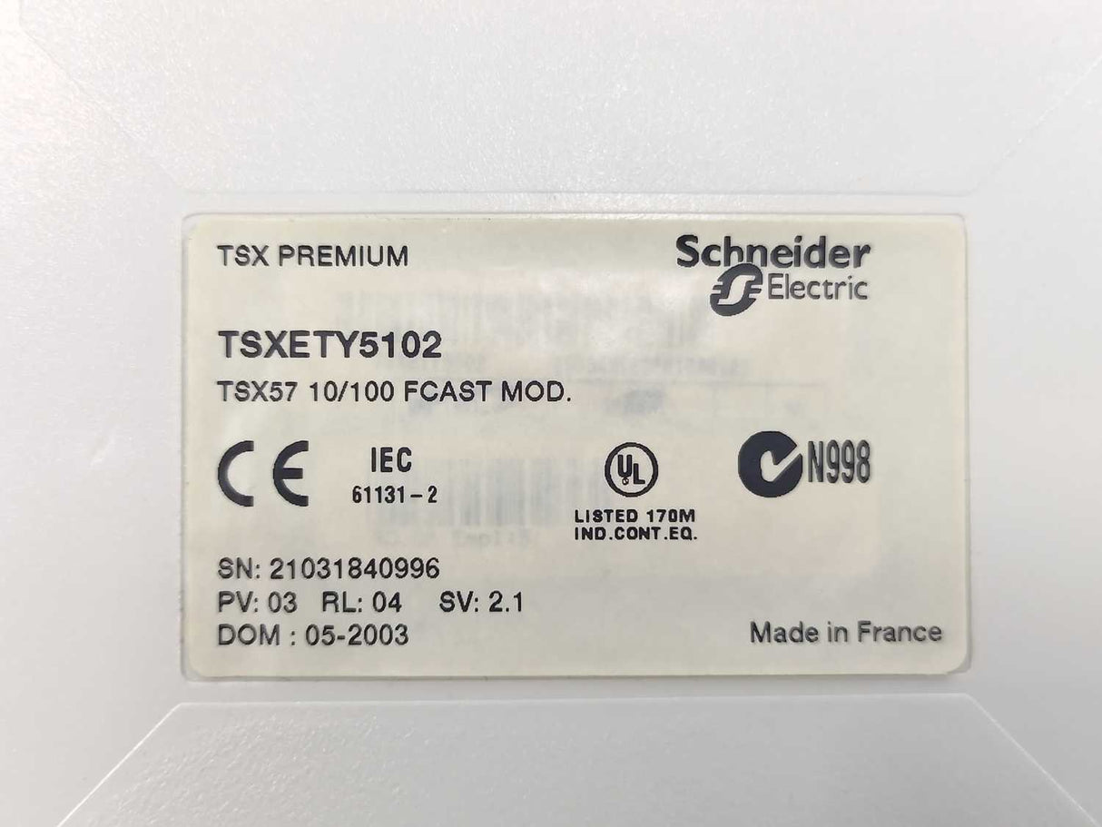 Schneider Electric TSXETY5102 CPL. TSX57 FCAST 10/100 Network Module