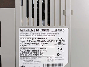 AB 22B-D6P0N104 Ser. A, PowerFlex 40 AC Drive, 2.2kW/3.0HP