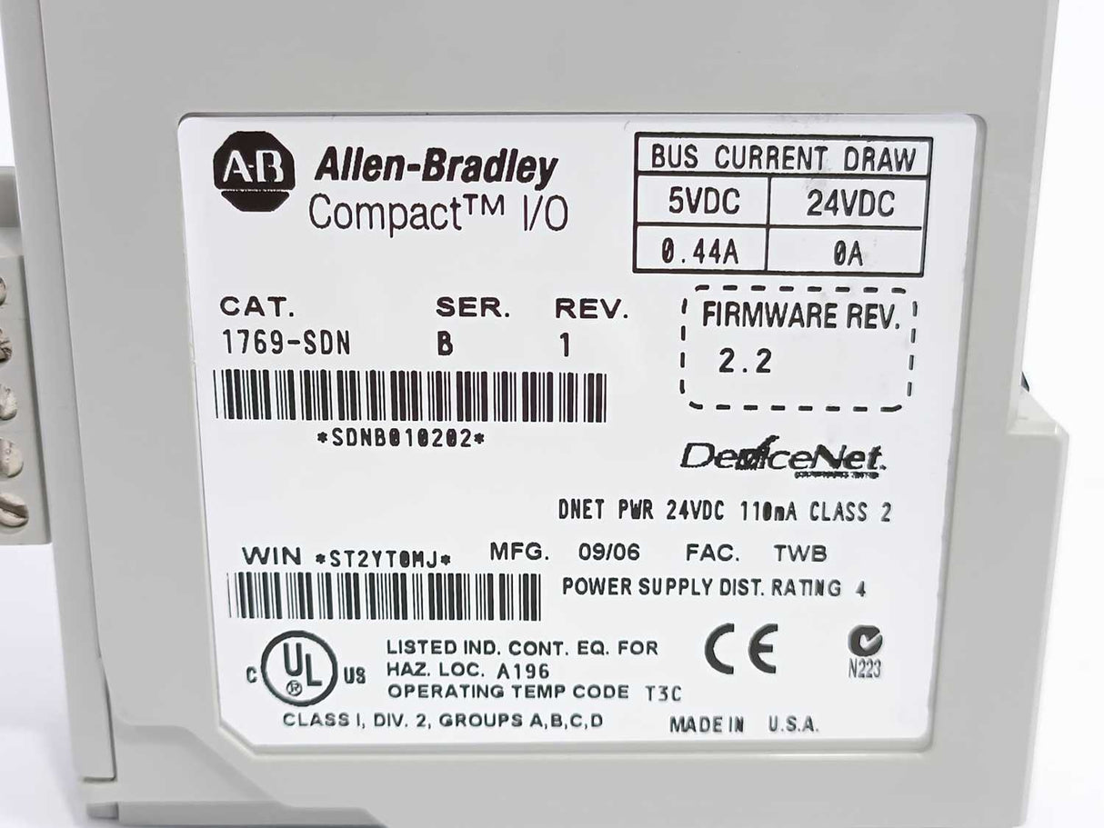 AB 1769-SDN Ser. B Devicenet Scanner With 1769-ecr Right End Cap