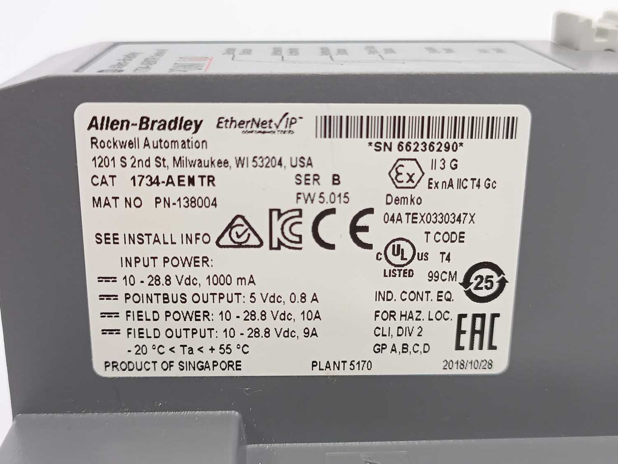 AB 1734-AENTR Ser. B FW. 5.015 POINT I/O Dual Port Network Adaptor