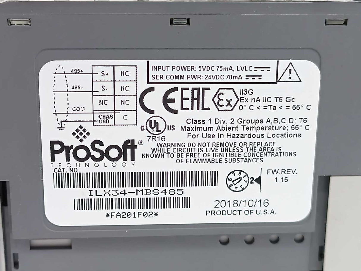 ProSoft ILX34-MBS485 Modbus RTU Command Trigger w/ AB 1734-RTB + 1734-MB Ser. A