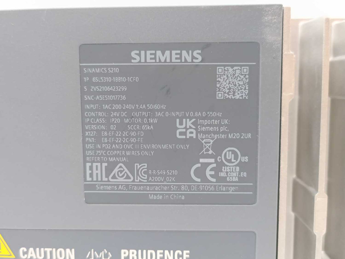 Siemens 6SL5310-1BB10-1CF0 SINAMICS S210 Servo Converter