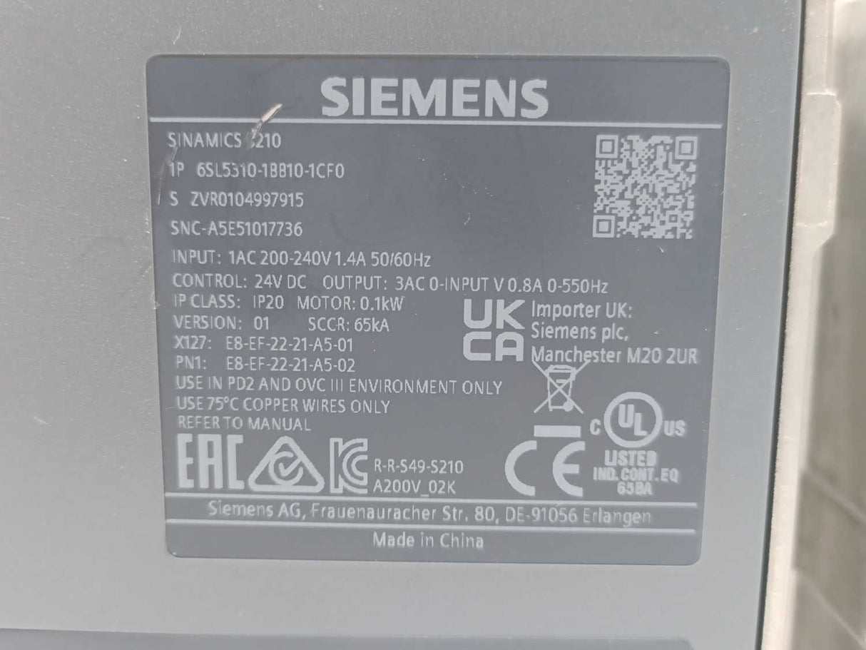 Siemens 6SL5310-1BB10-1CF0 SINAMICS S210 Servo Converter
