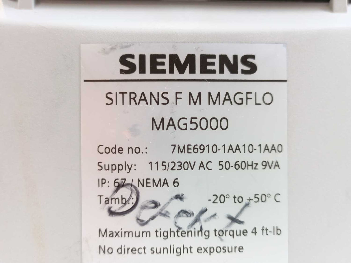 Siemens 7ME6910-1AA10-1AA0 MAG 5000 Transmitter, For Spare Parts