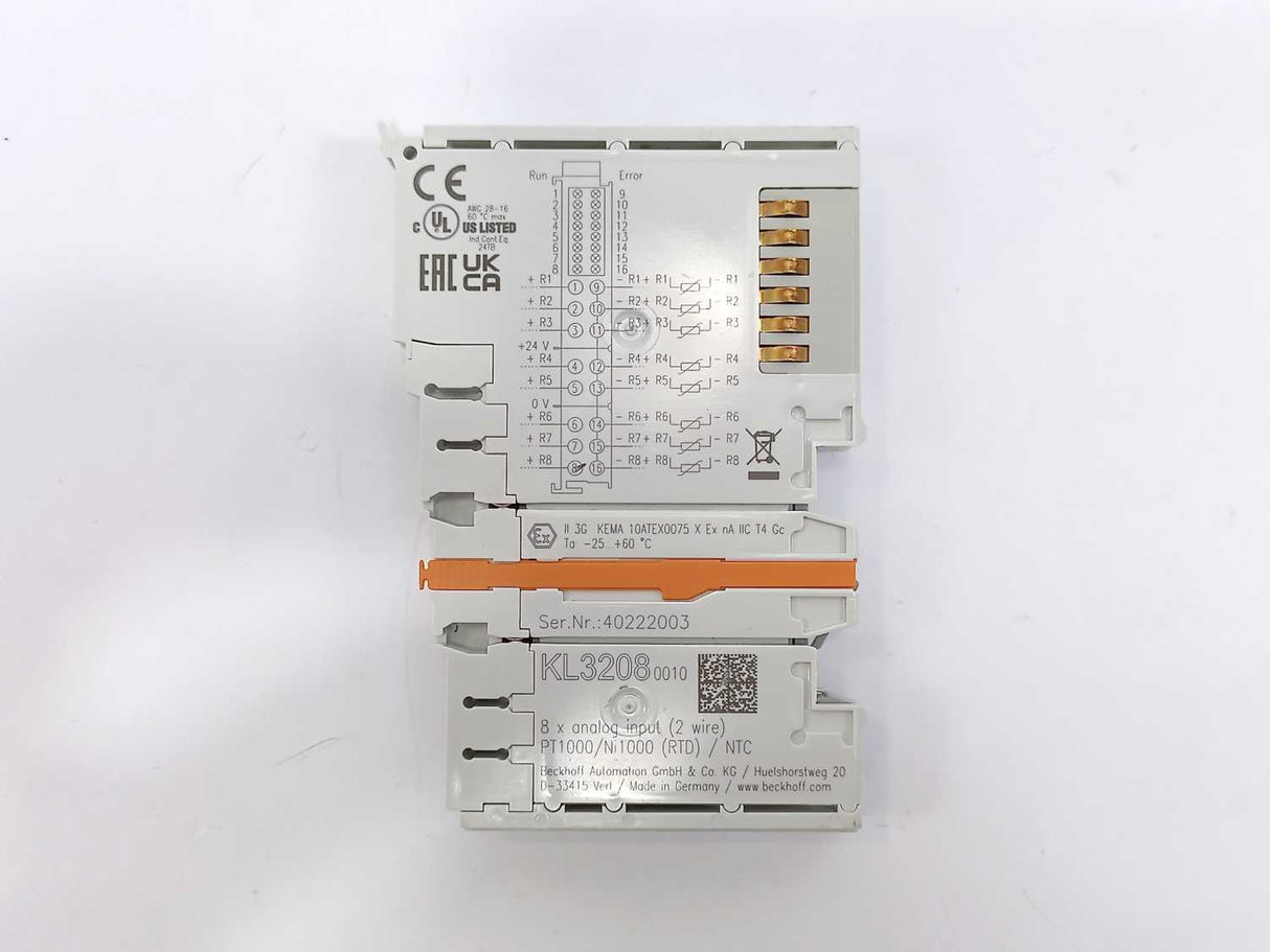 Beckoff KL3208-0010 Bus Terminal, 8-channel Analog Input, RTD (Pt1000, NTC)