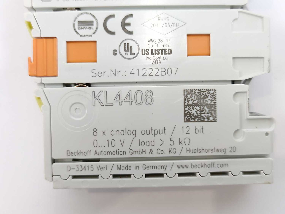 Beckoff KL4408 Bus Terminal, 8-channel Analog Output, Voltage, 0…10 V