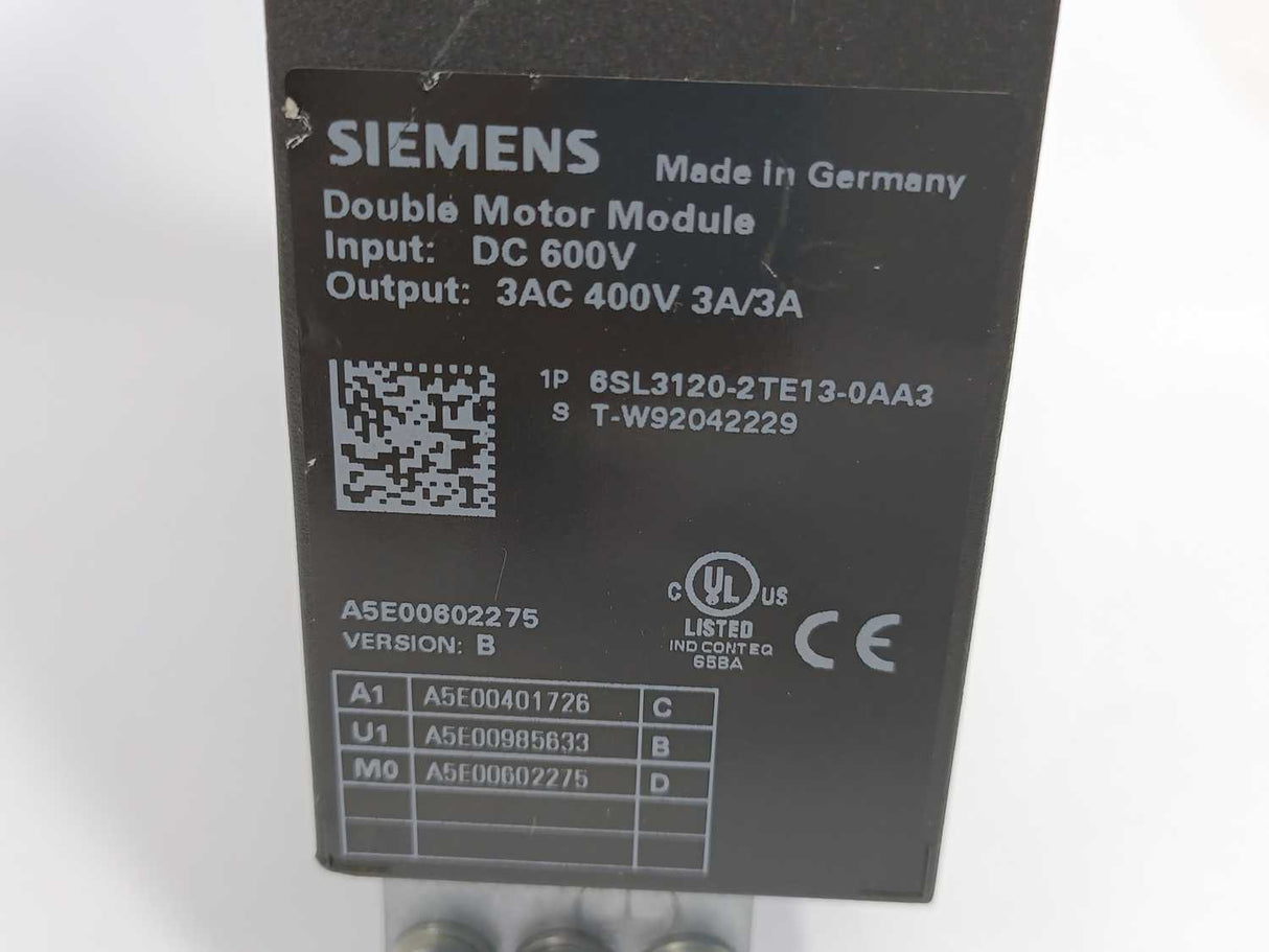 Siemens 6SL3120-2TE13-0AA3 SINAMICS S120 Double Motor Module