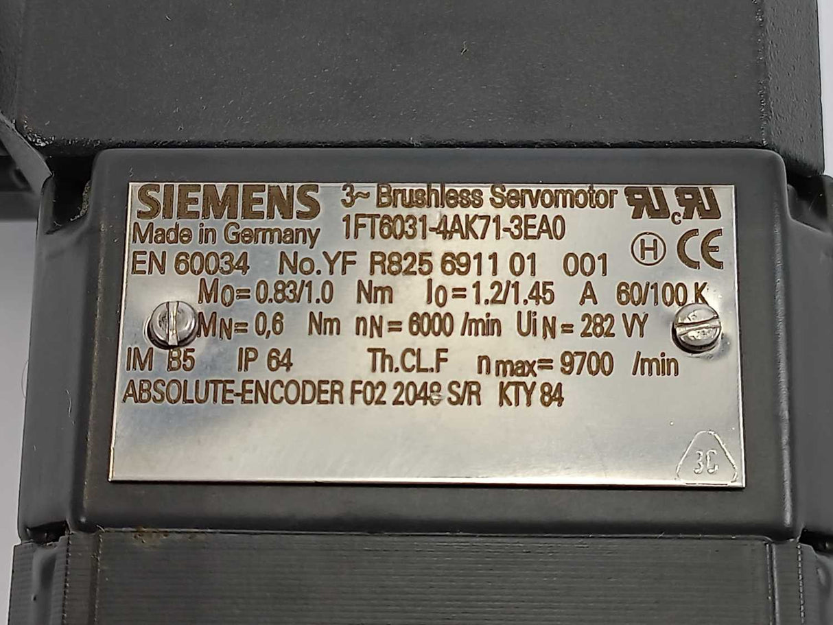 Siemens 1FT6031-4AK71-3EA0 3-Brushless Servo Motor