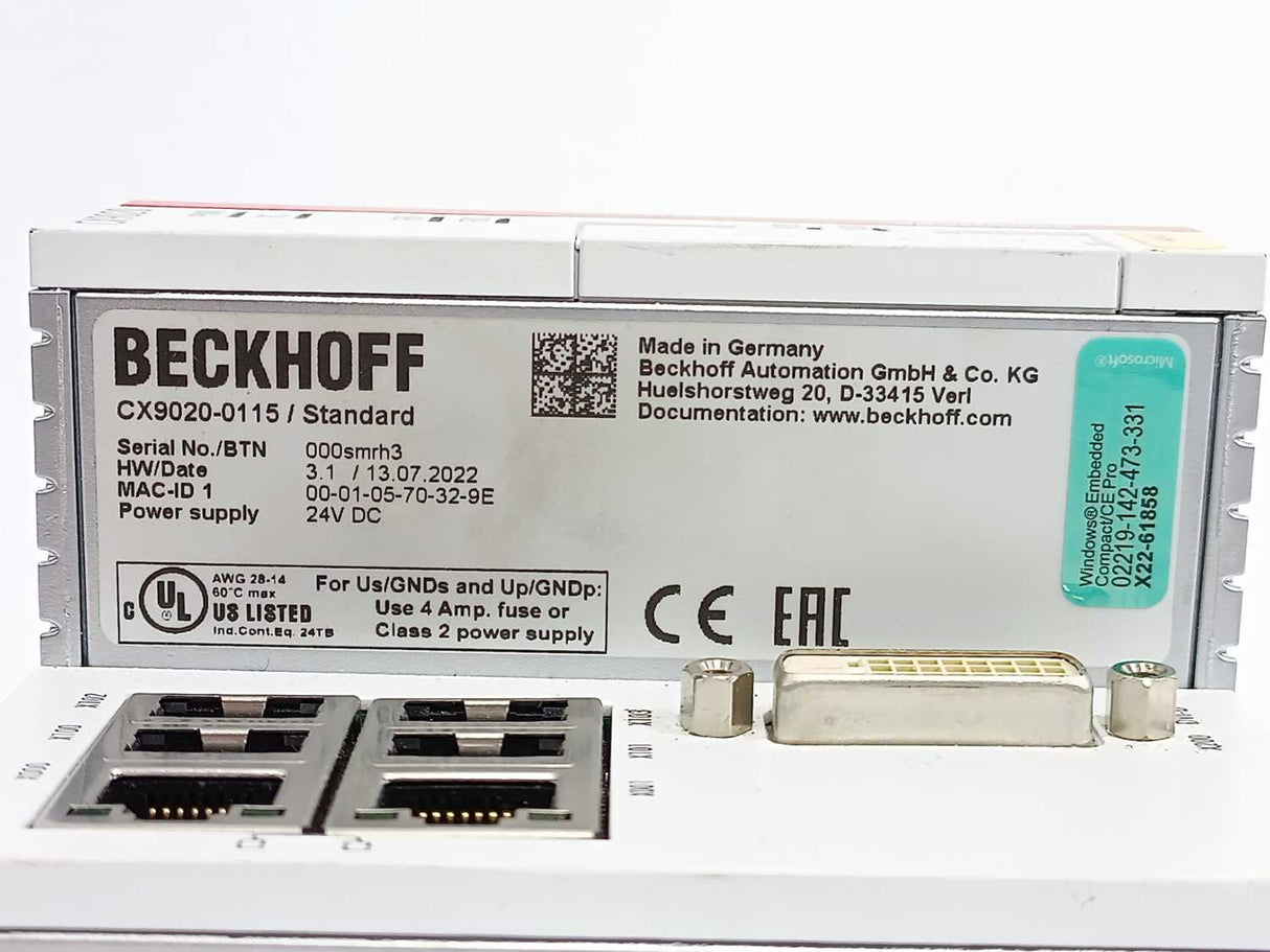 Beckhoff CX9020-0115 Embedded PC with Arm w/ Micro SD 512MB Card