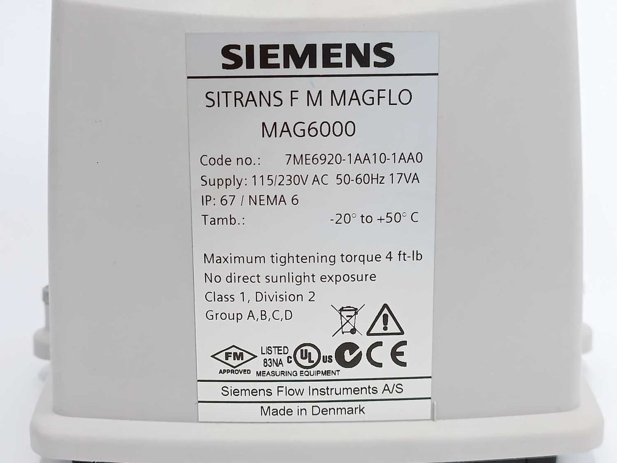 Siemens 7ME6920-1AA10-1AA0 Sitrans FM MAGFLO 6000 IP67 230V