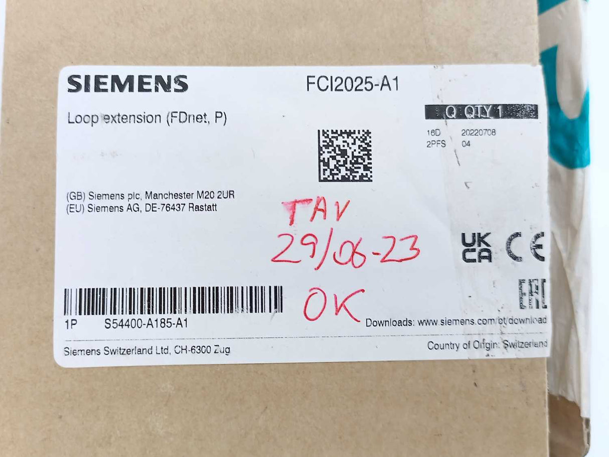 Siemens A5Q00072864-AD Cerberus Loop Extension Card, FCI2025-A1, S54400-A185-A1