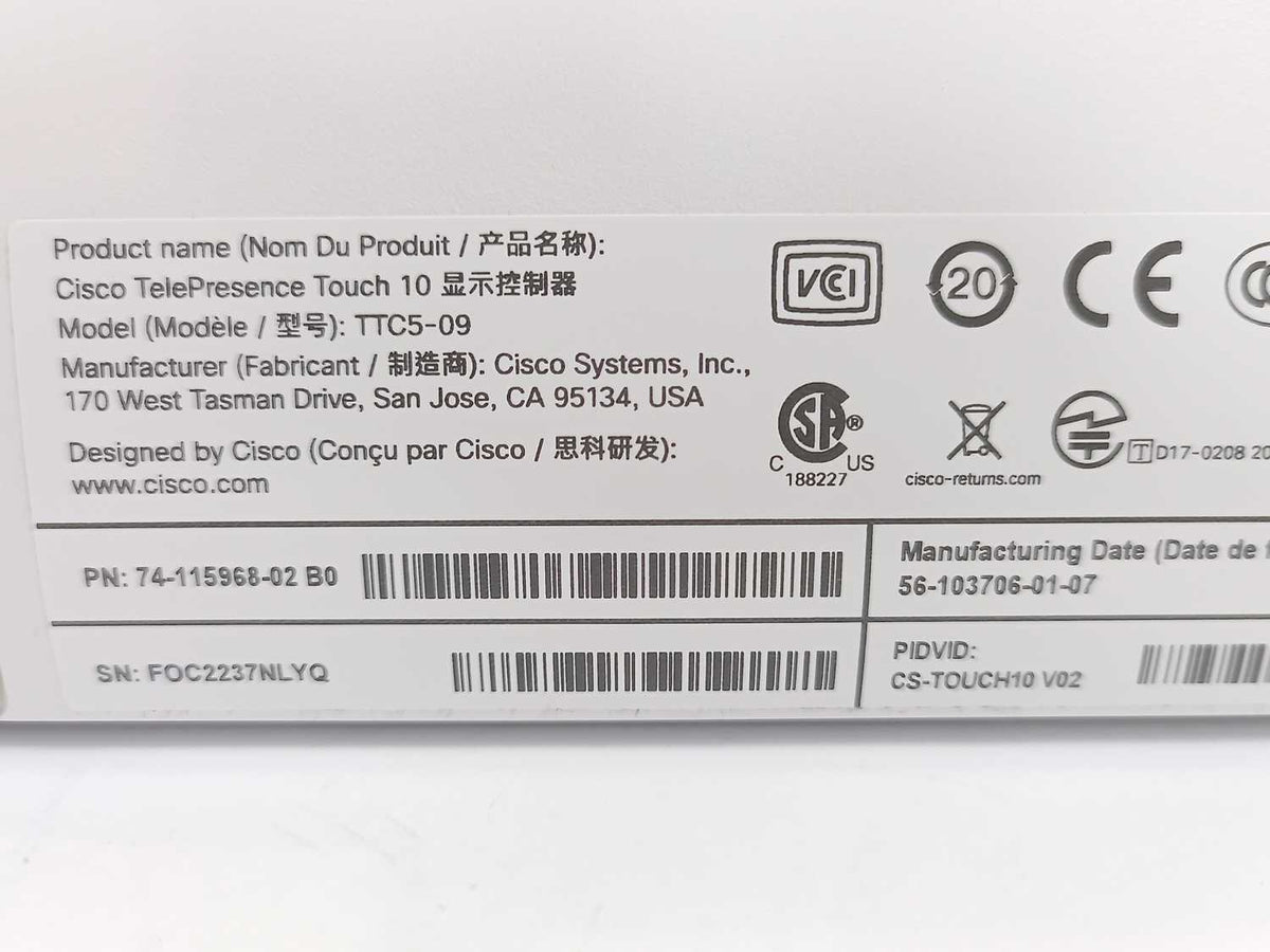 CISCO 74-115968-02 B0 CS-TOUCH10 V02 TelePresence Touch 10 Display Controller