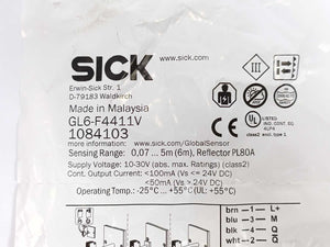 SICK 1084103 GL6-F4411V Photoelectric Retro-Reflective Sensor