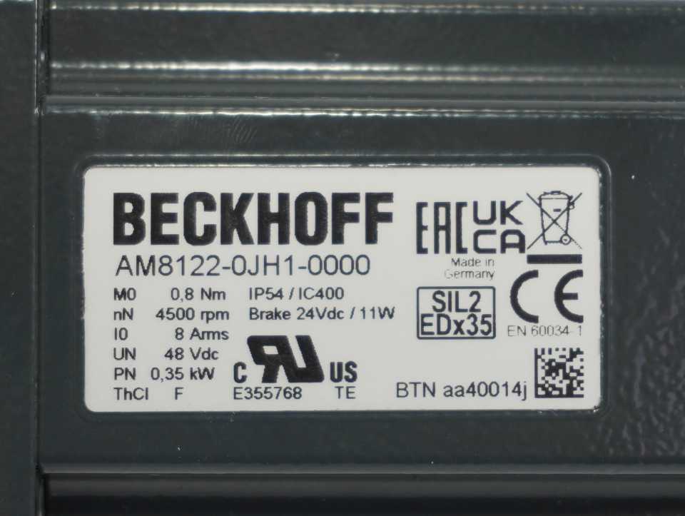 Beckhoff AM8122-0JH1-0000 Servo Motor