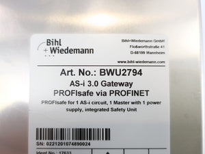 Bihl+Wiedemann BWU2794 AS-i 3.0 Gateway PROFIsafe via PROFINET