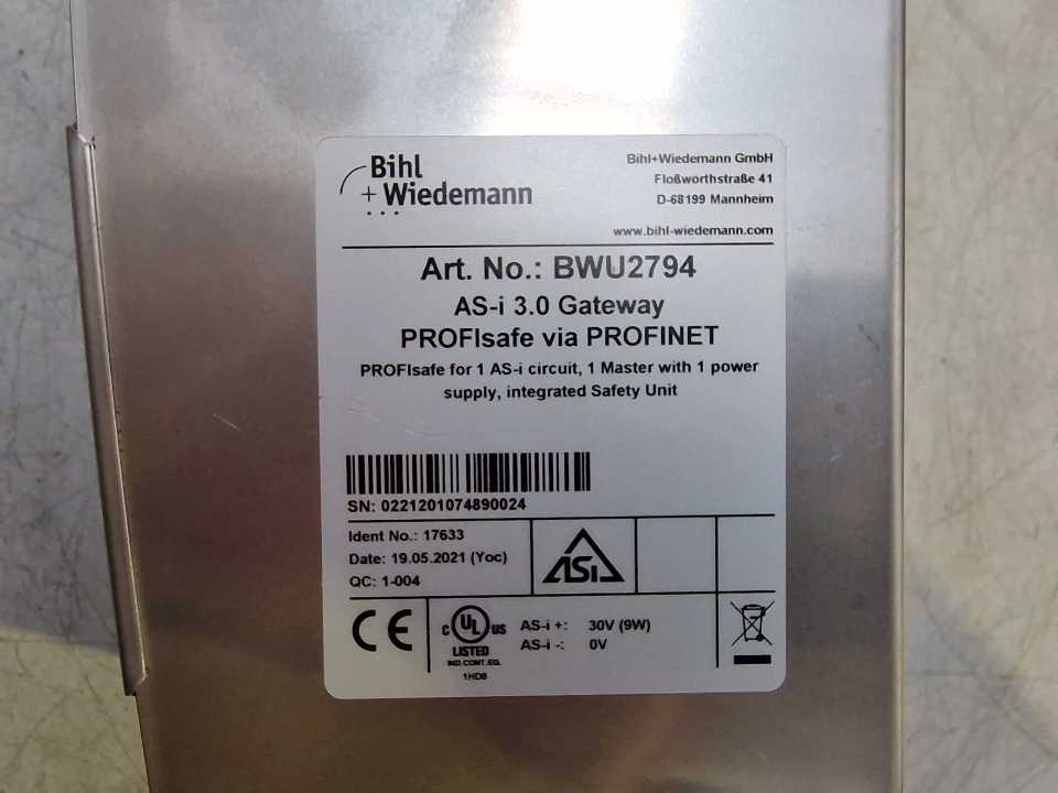 Bihl+Wiedemann BWU2794 AS-i 3.0 Gateway PROFIsafe via PROFINET