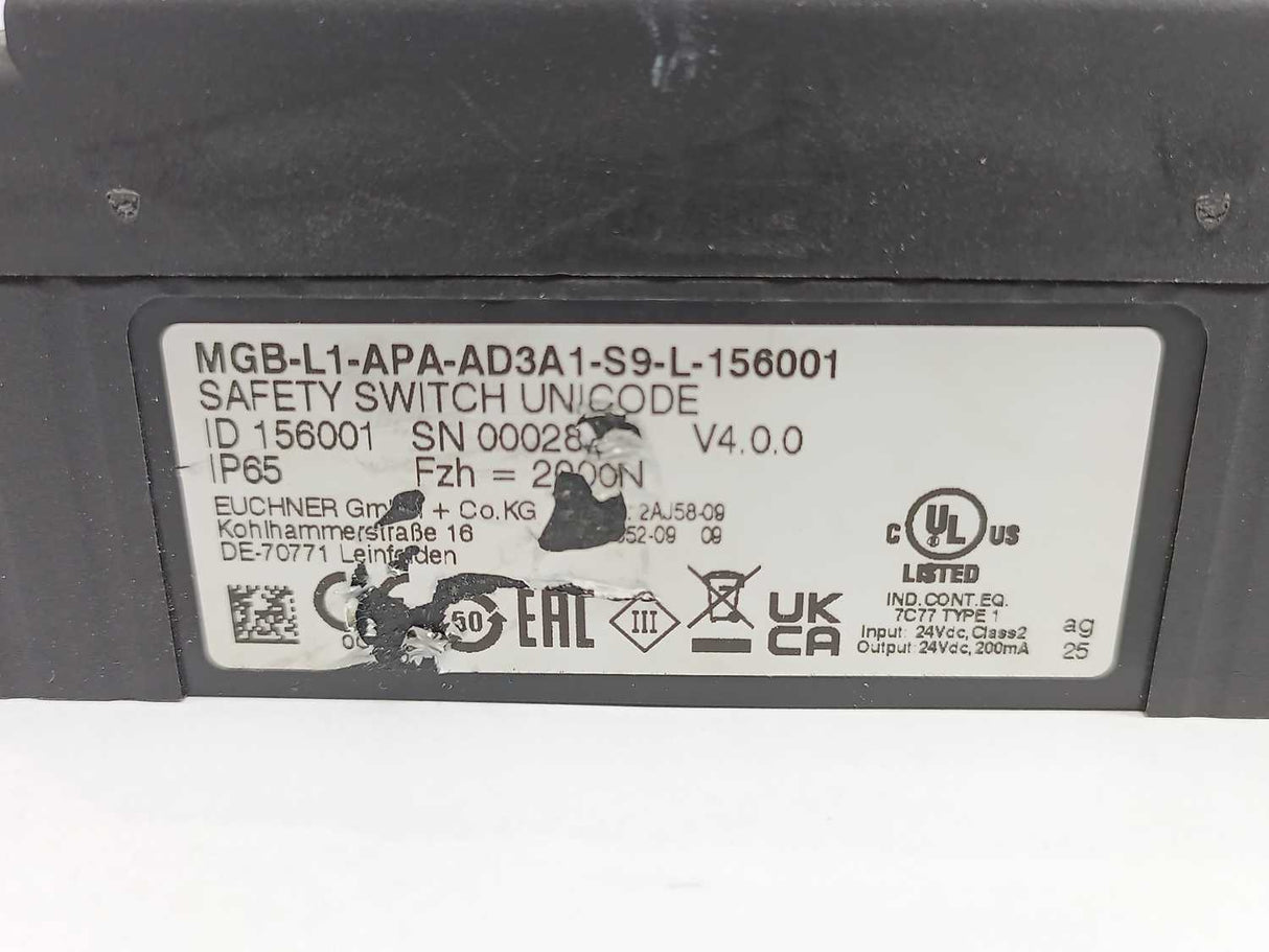 Euchner MGB-H-AA1A1-L-106619 w/ MGB-L1-APA-AD3A1-S9-L-156001 Locking Set